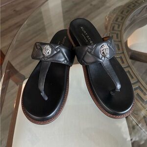 🖤🖤KURT GEIGER KENSINGTON T-BAR CHUNKY BLACK LEATHER SANDALS! 🖤🖤